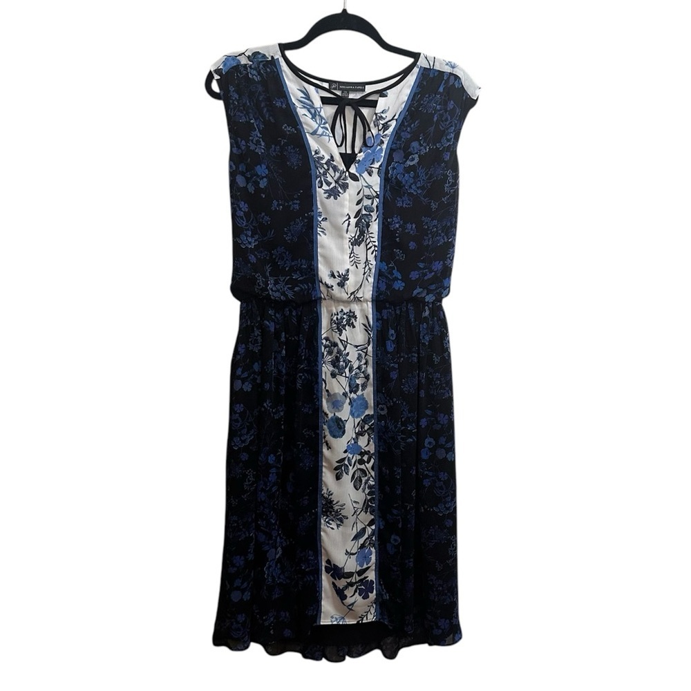 Adrianna Papel Summer Border Print Dress Blue Floral Chiffon Size XSmall
